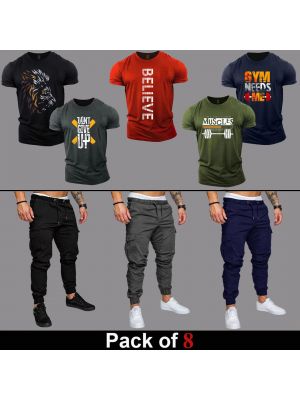 8 Pieces - LAKMJ Deal (5 T-Shirts + 3 Cargo Pants)