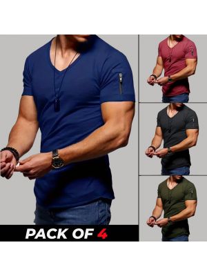 4 Pieces - Zip V-Neck Shirts