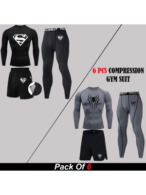 6pcs Compression Gym Suit (Black & Grey Suits)