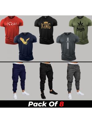 8 Pieces - AJKG Deal (5 Shirts + 3 Cargo Pants)