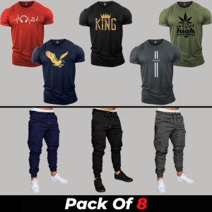 8 Pieces - AJKG Deal (5 Shirts + 3 Cargo Pants)